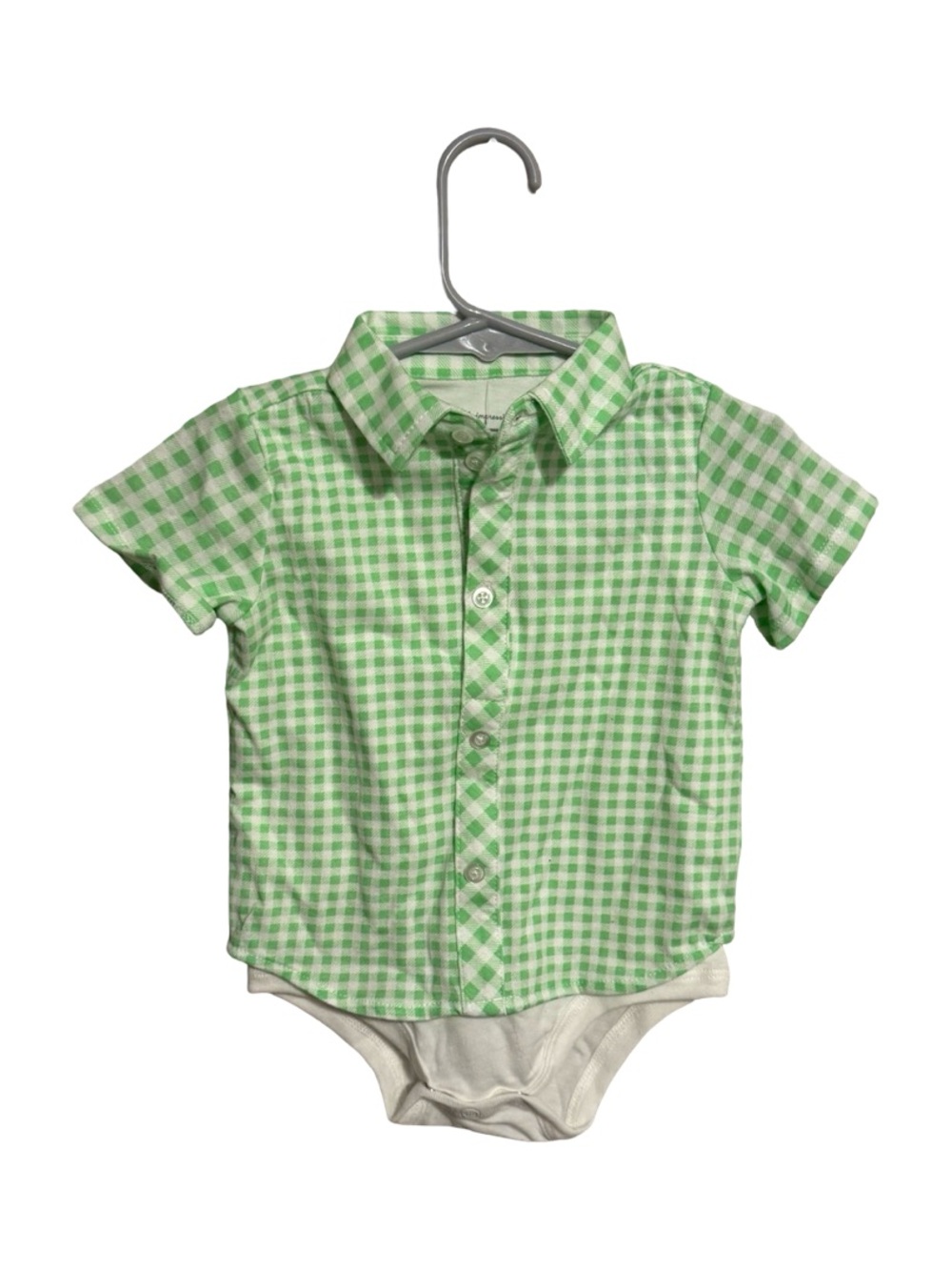 First Impressions NWT Green Gingham One-Piece Shirt Boys Size 12M Button Front
